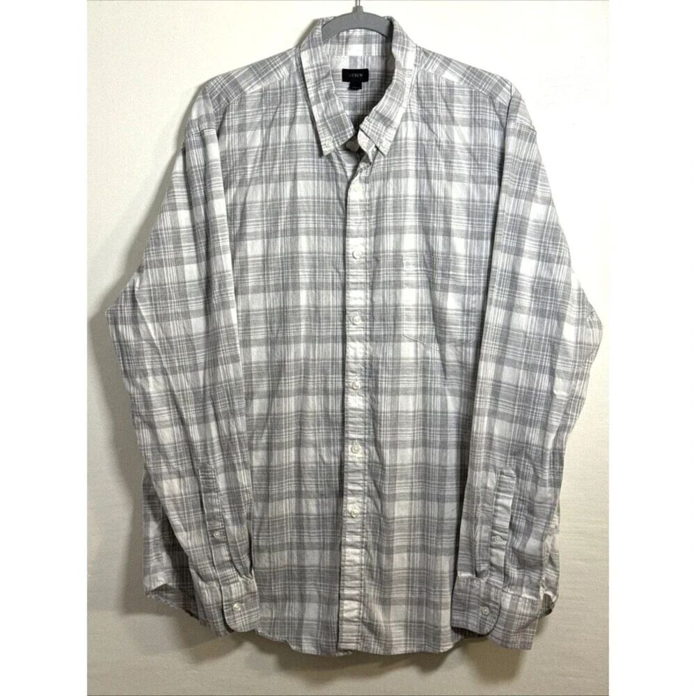 J.Crew Men’s Gray Button-Down Long Sleeve Shirt XL Check 100% Cotton Casual